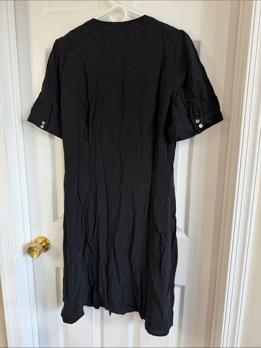 NWOT LOFT Black Button-Front Midi Dress with Short Puff Sleeves - Picture 10 of 10